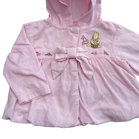 Baby Girl Embroidered Winnie the Pooh Button Up Hooded Jacket Pink Bow - Picture 1 of 7